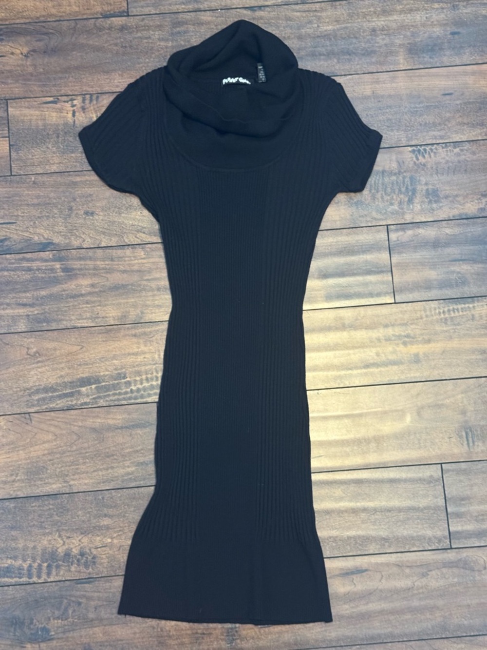 Planet Gold Black Ribbed Short Sleeve Sweater Dress